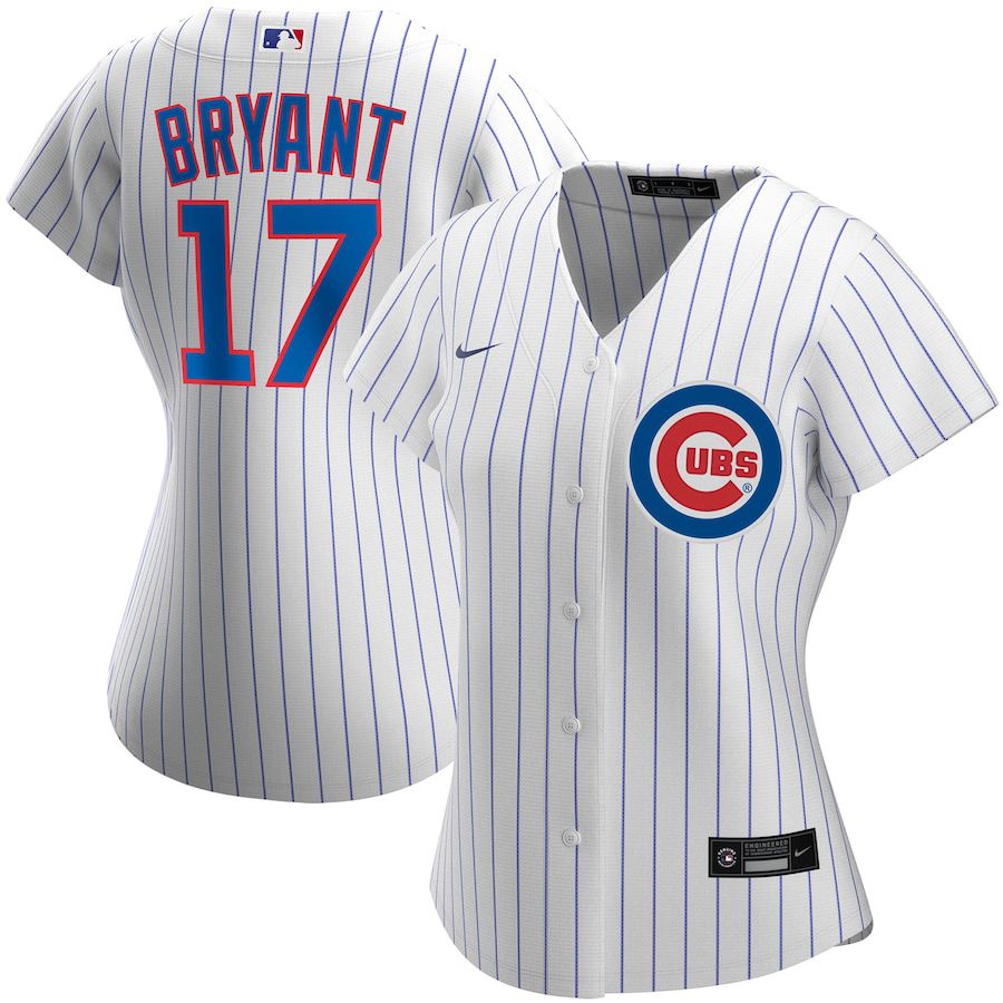Womens Chicago Cubs #17 Kris Bryant Nike White Home Replica Player MLB Jerseys->women mlb jersey->Women Jersey